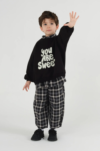 Mioma Kids Reglan Sleeve Printed Sweat Black
