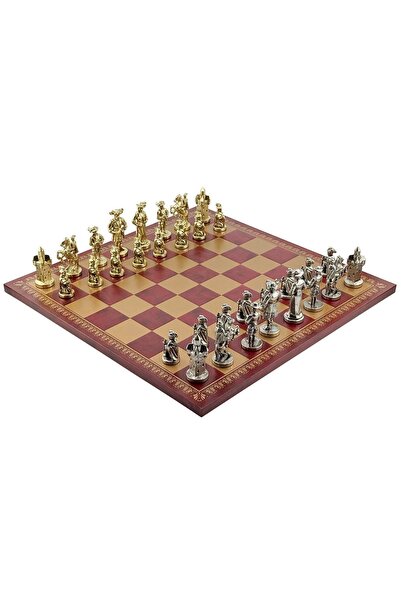 İTALFAMA Set de șah de colecție LENDSKNECHT 8.7cm + Auriu/Burgundy - Tablă de...