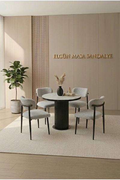 Bohem Polo Set Siyah Metal Ayak Gri Kumaş 90x90 mdf Masa
