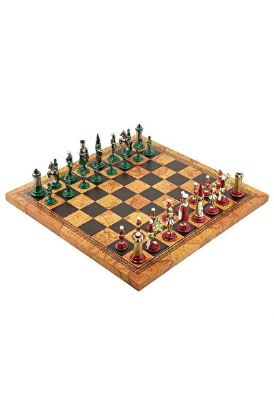 İTALFAMA Set de șah cu figurine medievale + Tablă de șah din piele cu hartă 3...