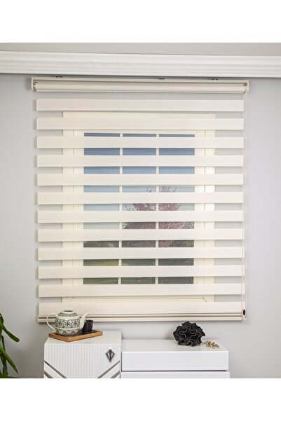 APRELAHOME Beyaz Bambu Zebra Stor Perde Soft 1400 Alüminyum Kasalı