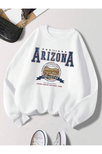 Mythologie Arizona Enchanting Thick Winter Sweatshirt - White Printed Oversiz...
