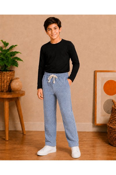 DECODASS Boys' Winter Thick Fabric Elastic Waist Lace-Up Pocket Comfortable Cut Pants 7-15 Years Old