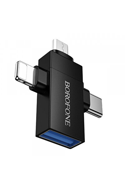 Borofone Αντάπτορας OTG Lightning / microUSB / USB-C - USB-A BV26D, Μαύρο
