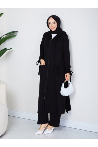 asyadabutik Yade Women's Hooded Ferace Pants 0Ysh0 Fabric Large Size Double Set