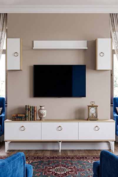 YUMEDİ DESİGN TVRB8001DB - DEMET TV ÜNİTESİ TAKIMI 180CM SAFİRMEŞE-BEYAZ