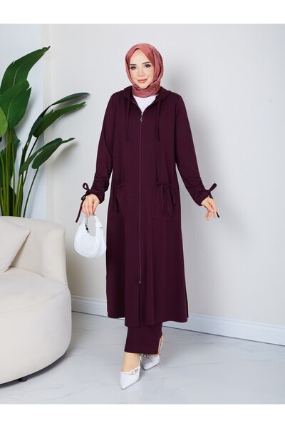 asyadabutik Yade Women's Hooded Ferace Pants 0Ysh0 Fabric Large Size Double Set