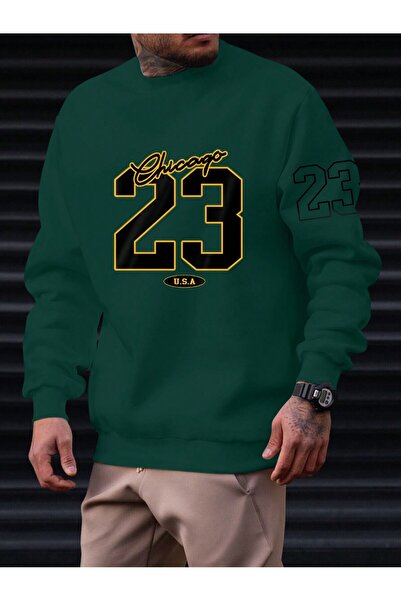 Mythologie 23 Chicago Thick Winter Sweatshirt - Nefti Green Printed Oversized...