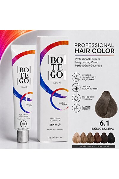 botegohair Profesyonel Krem Saç Boyası - 6.1 Koyu Küllü Kumral 100 ml