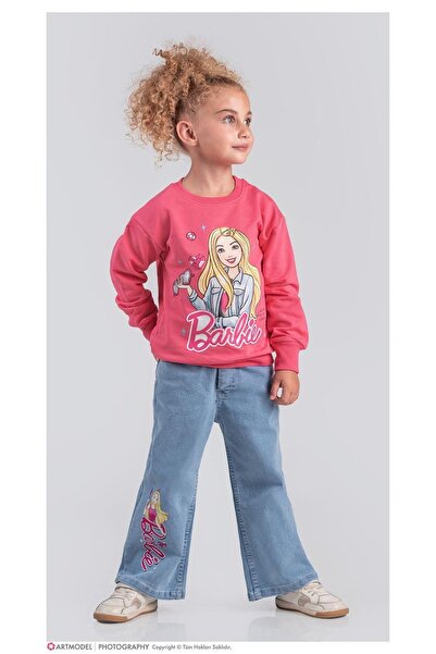 LUFFY KİDS Girl's Character Patterned Sweatshirt - Jean Pants 2-Piece Set - 2013