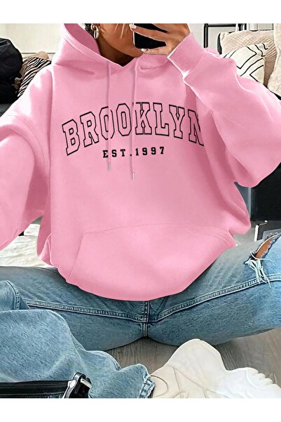 Mythologie Brooklyn 1997 Sweatshirt - Pink Printed Oversized Hoodie with Rais...