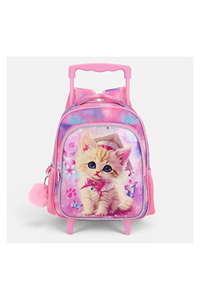 OEM Ghiozdan troler grădiniță, model pisicuță, tie-dye, roz – confort fără gr...