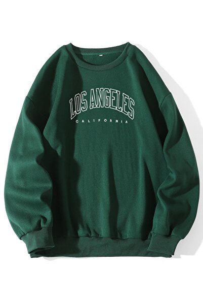 Mythologie Los Angeles California Thick Winter Sweatshirt - Nefti Green Print...