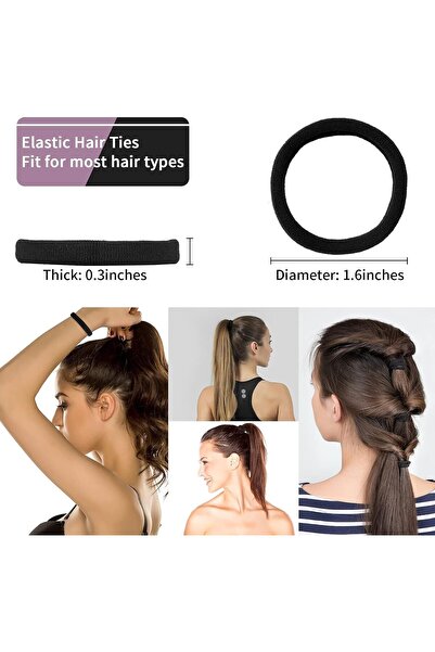 SYGY 100 PCS Hair Ties for Women, Elastic Cotton Thick Seamless Black Hair Ba...