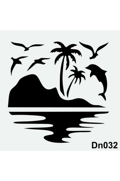 STENCİLTASARIM Stencil Tasarım DN032 Deniz Temalı Duvar, Ahşap,kumaş Boyama Şablonları, Desen Aktarma Kalıbı