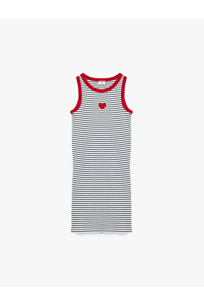 Koton Heart Embroidered Crew Neck Sleeveless Cotton Camisole Striped Long Dress