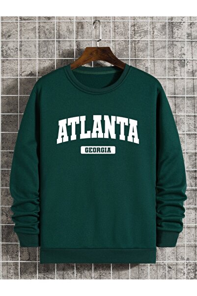 Mythologie Atlanta Thick Winter Sweatshirt - Nefti Green Printed Oversized Cr...