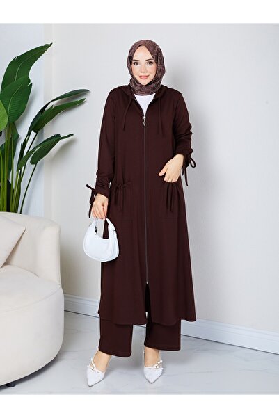 asyadabutik Yade Women's Hooded Ferace Pants 0Ysh0 Fabric Large Size Double Set