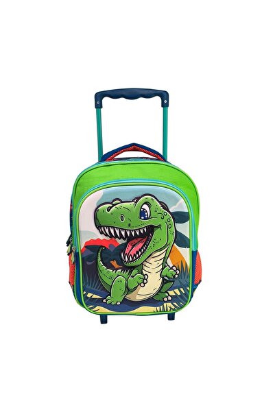 OEM Ghiozdan troler grădiniță, model dinozaur, troler, albastru – confort făr...