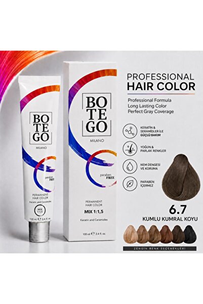 botegohair Profesyonel Krem Saç Boyası - 6.7 Koyu Kumlu Kumral 100 ml