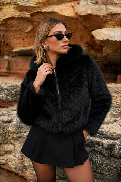 ASEDE Zippered Short Length Soft Texture Lined Fur Coat