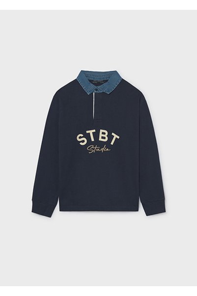 MAYORAL Navy Blue Boy's Contrast Collar Polo T-Shirt 7105