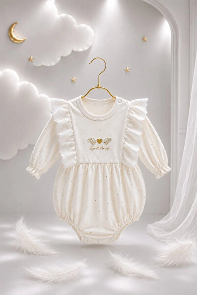 Tuğra Bebe 100% Cotton Bandana Angel Wings Baby Girl Long Sleeve Romper