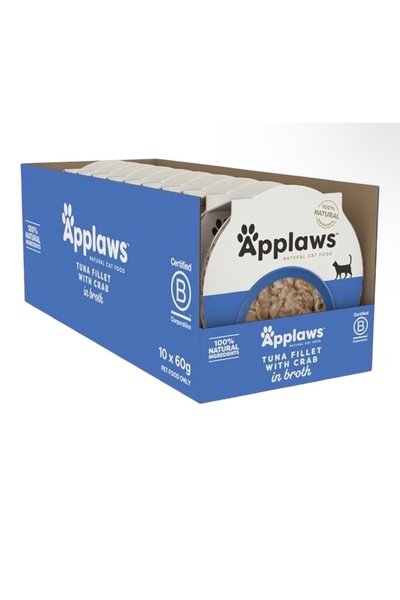 Applaws كرتون ابلاوز صحن طعام رطب للقطط تونا مع السلطعون 60 غ * 10 علب
