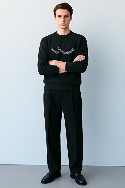 Ltb Regular Fit Sign Printed Crew Neck Anthracite Sweatshirt