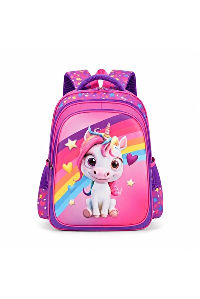 velve Ghiozdan scolar 3D ergonomic pentru fete Unicorn, 42x30x22 cm, Roz