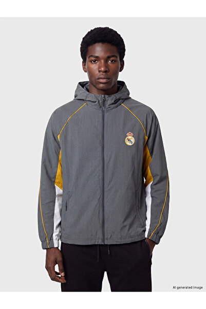 LC Waikiki Gri Real Madrid Kapüşonlu Erkek Fermuarlı Sweatshirt