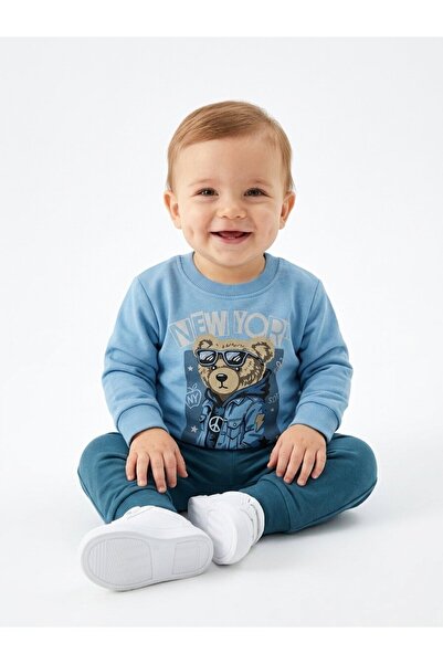 Kids Kingdom Cotton Teddy Bear Detailed 2-Piece Baby Boy Set Blue