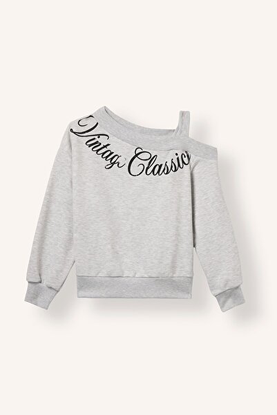 DeFacto Asymmetrical Off-Shoulder Printed Sweatshirt for Girls I6180A826Wn