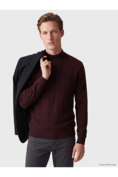 LC Waikiki Özmarka New Season Burgundy Half Turtleneck Men's Knitwear Sweater