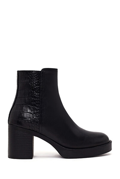 Derimod Women's Black Zippered Crocodile Patterned Platform Thick Heeled Leat...
