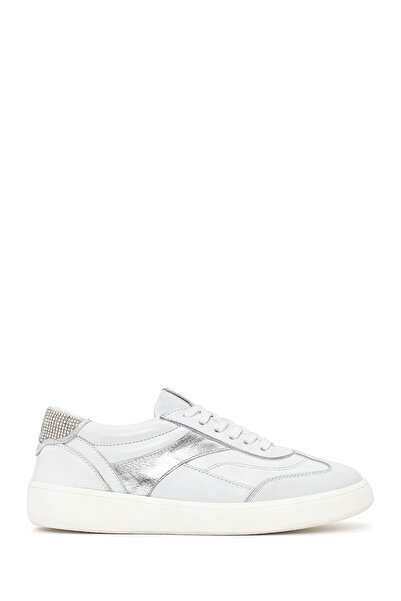 Derimod Women's White Lace-Up Thick-Soled Stone Leather Sneaker Af450017Dv