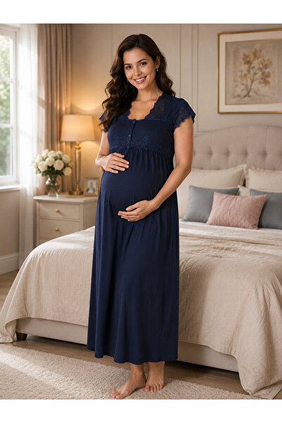 by İGP Maternity Short Sleeve Nightgown with Breastfeeding Feature