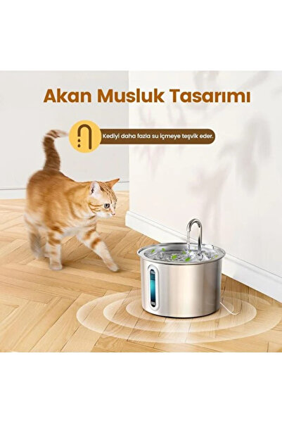 mikudesign Evcil Hayvan Su Pınarı - Paslanmaz Çelik - 2.2 Litre Kapasite