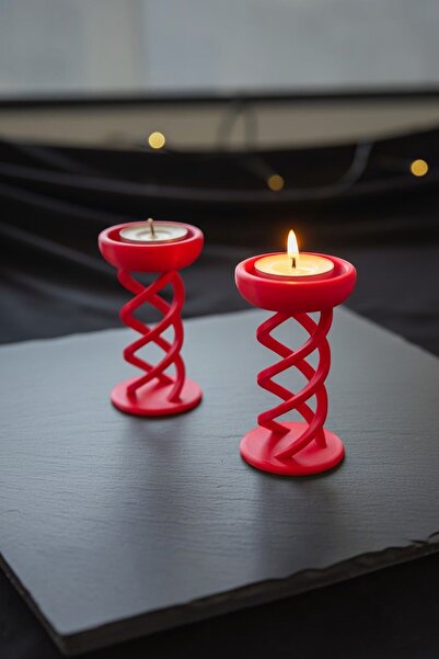 Genel Markalar Kırmızı Spiral Sarmal Tealight Mumluk - Modern Geometrik Masaü...