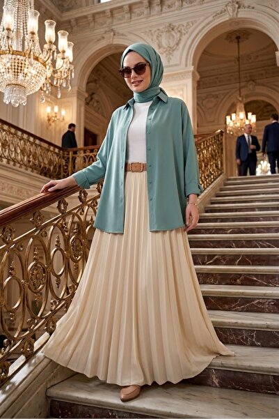 Kadın Oversize Kesim Basic Pamuklu Tesettür Gömlek - Rahat Kesim Dökümlü Şık Günlük Gömlek