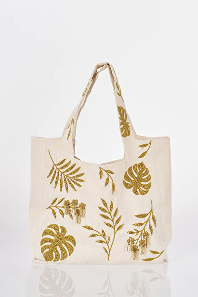 Kayra Leaf Pattern Cloth Bag Stone