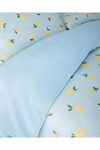 English Home Lemon Breeze Kolay Ütülenir Çift Kişilik Nevresim Seti 200x220 cm Mavi-Sarı