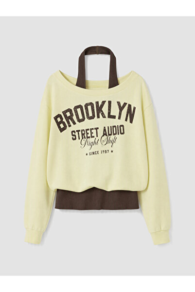 LC Waikiki Sarı Kayık Yaka Soft Touch Kadın Sweatshirt