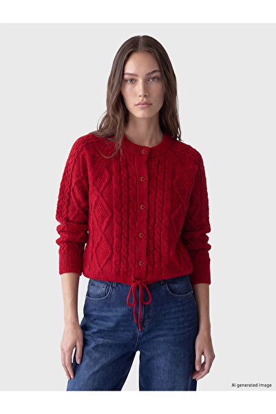 LC Waikiki Lcw Modest Red Self-Patterned Women's Knitwear Cardigan