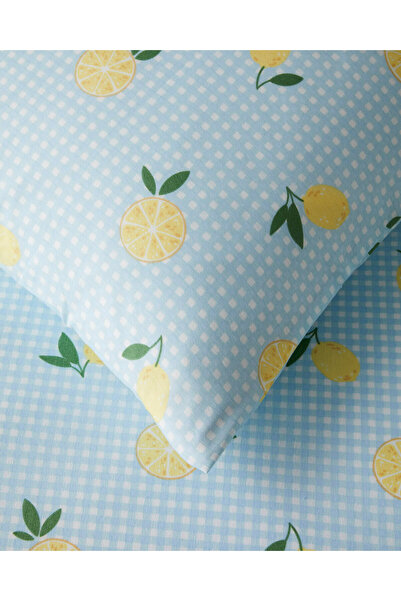 English Home Lemon Breeze Kolay Ütülenir Çift Kişilik Nevresim Seti 200x220 cm Mavi-Sarı