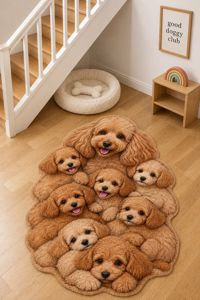 ZNG design home Toy Poodle Bal Rengi Köpek Figürlü Mama Halısı ve Paspası, Ka...