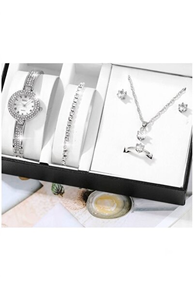 s&k Women's Watch Luxury Full Crystal Watch Silver Jewelry Set