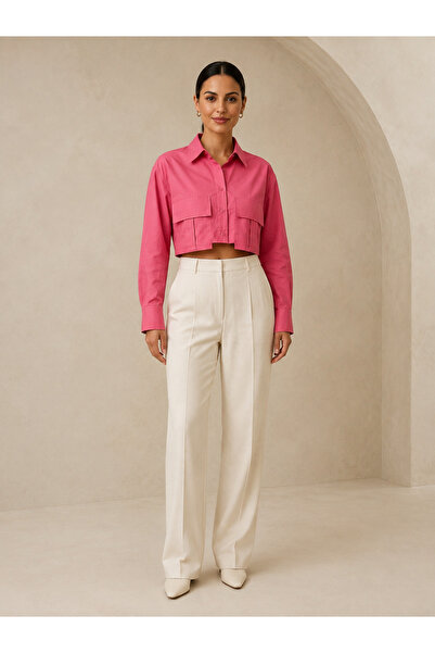 Muse Giyim Loose Kalıp Crop Körük Cepli Pamuk Poplin Gömlek
