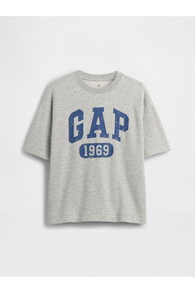 GAP Erkek Çocuk Gri Fransız Havlu Kumaş Relaxed Logo T-Shirt