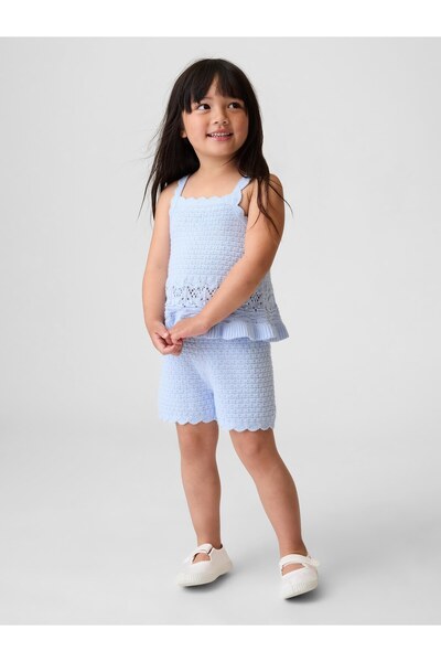 GAP Kız Bebek Açık Mavi Kroşe Kenar Pull-On Şort